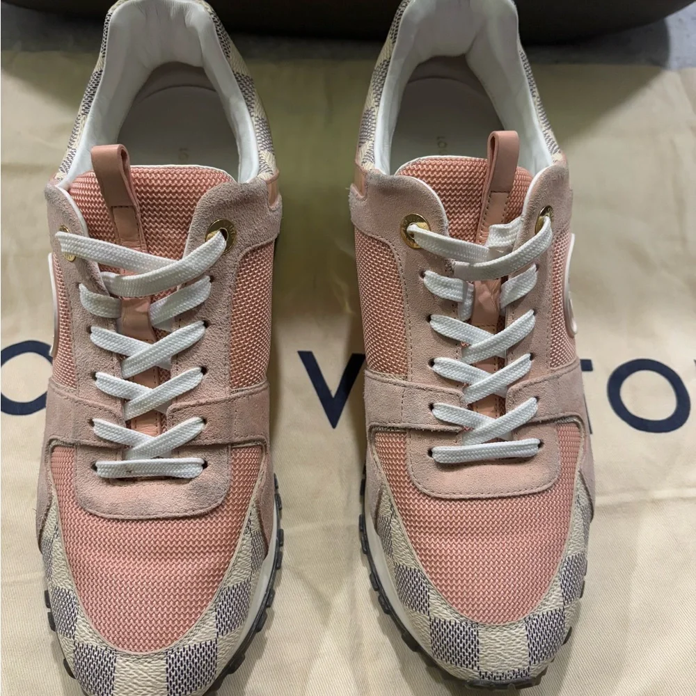 Louis Vuitton Pink and Damier Azur Run Away Sneakers - Picture 13 of 16